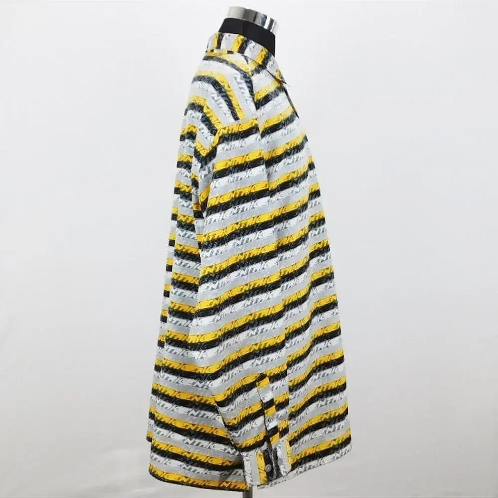 Entrig Yellow Black Stripe Polyester Long Sleeve Button-Up Mens XXL Shirt - Picture 4 of 6